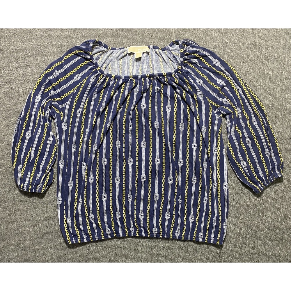 Michael Kors Chains Knots Zip Up Peasant Nautical Blouse Top Women's Size S